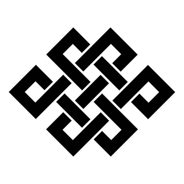 ilustrações de stock, clip art, desenhos animados e ícones de buddhism endless knot symbol - celtic culture tied knot decoration pattern