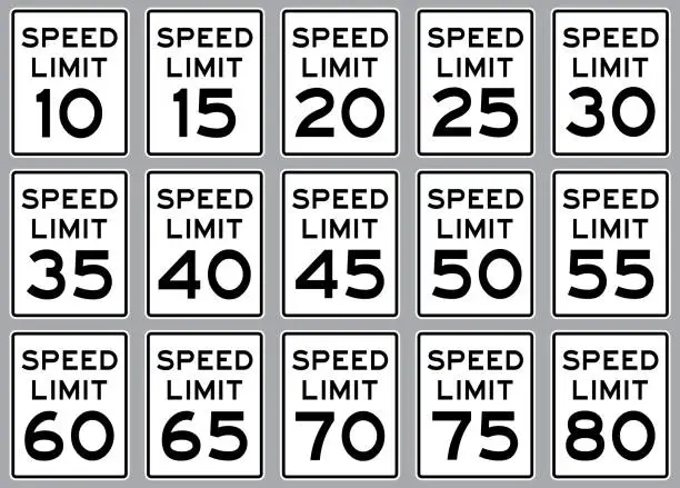 Vector illustration of USA speed limit road sign set