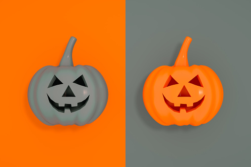 Halloween Funny Cute and Little Monster with Orange Background. Rendering from 3D.