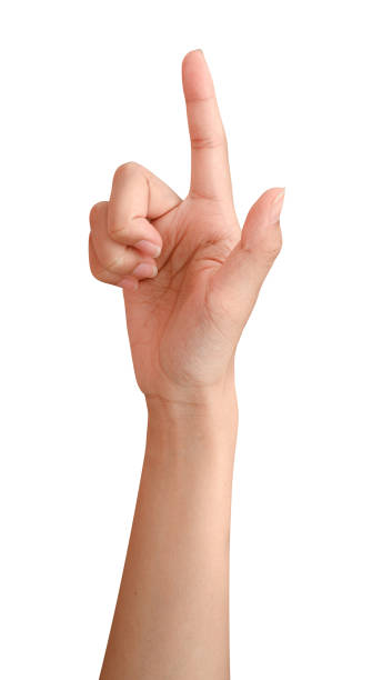 istock Male caucasian hand touching or pointing to something isolated on white background. 1273008410