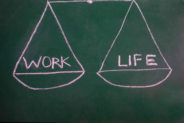 istock Green board writing with white chalk stick - Work life balance 1273008448