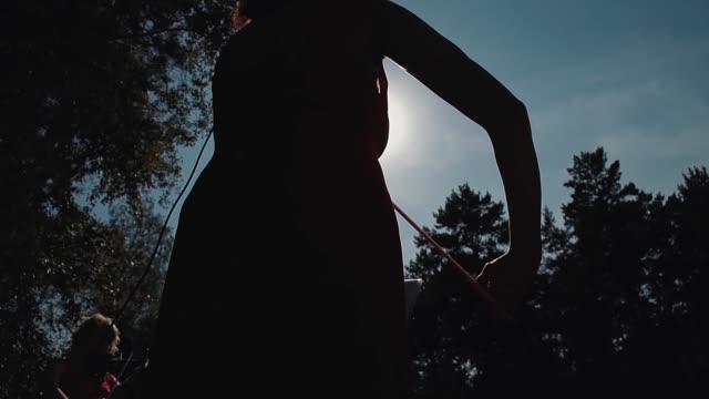 talented woman silhouette plays violin