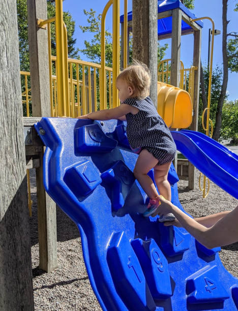 istock Female Toddler on a Climbing Wall at Public Playground 1273013059