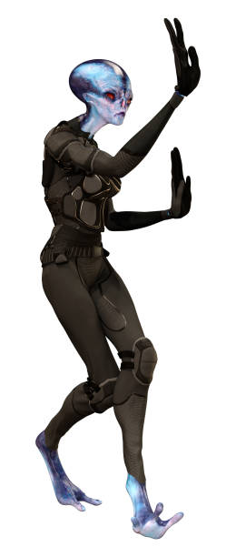 istock 3D illustration blue female alien on white 1273013280
