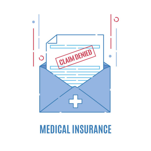 formularz roszczenia z tytułu ubezpieczenia zdrowotnego ze znaczkiem odrzucenia - insurance claim form rejection physical injury stock illustrations