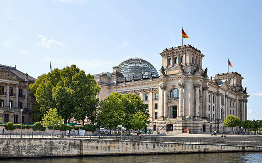 Reichstag building next to the river Spree in Berlin