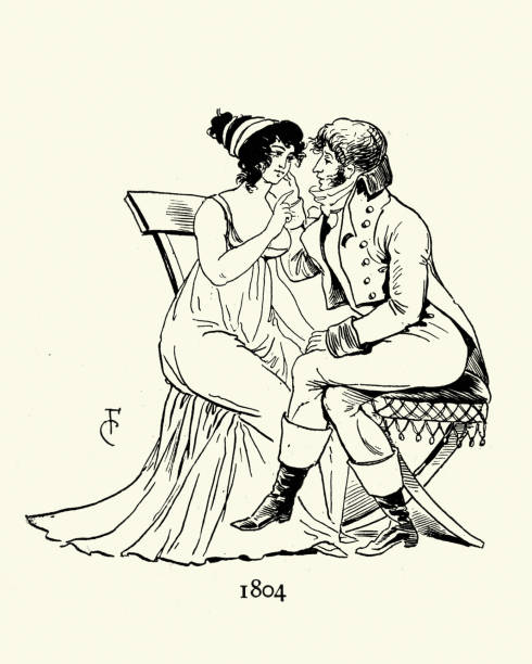 Young couple sitting close together, canoodling, 1800s Vintage illustration of Young couple sitting close together, canoodling, 1800s canoodling stock illustrations