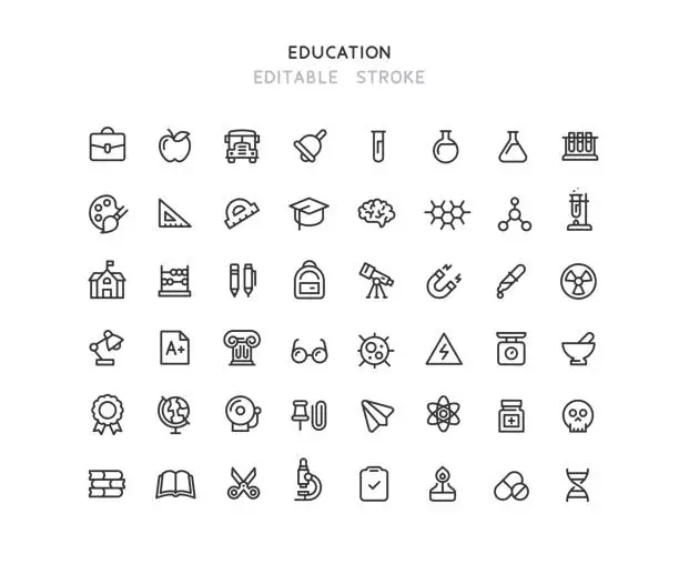 Vector illustration of Collection Of Education & Chemistry Line Icons Editable Stroke
