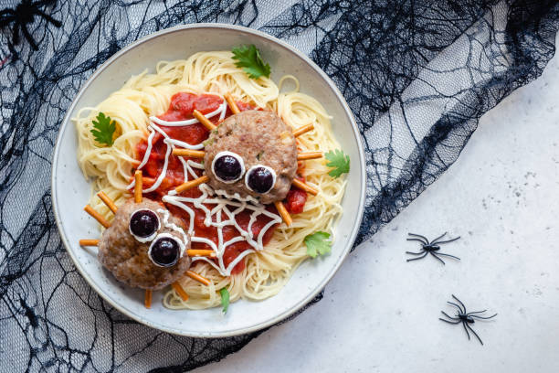 istock Cutlet look like a spider with pasta 1273041399