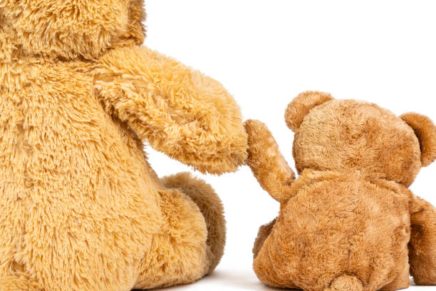 istock Teddy bear with little bear in on white background. 1273072600