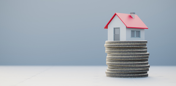 House and coins stack 3d render