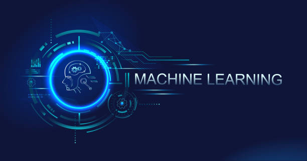 machine learning banner logo für technologie, ki, big data, algorithmus, neuronales netzwerk, deep learning und autonom. futuristische vektor landing page konzept hintergrund. - ki stock-grafiken, -clipart, -cartoons und -symbole