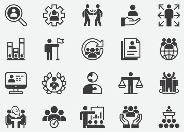 sumber daya manusia, manajemen sdm, orang,karyawan, perekrutan dan perekrutan, ikon sempurna pixel - human resources ilustrasi stok