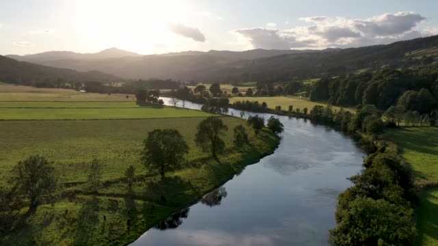 Aerial drone video over River Tay, Scotland