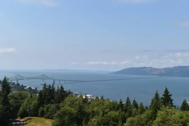 View of Columbia river joining the Pacific Ocean