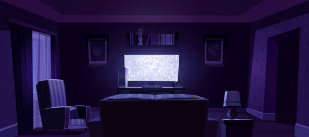 istock Living room with sofa and tv screen at night 1273103064