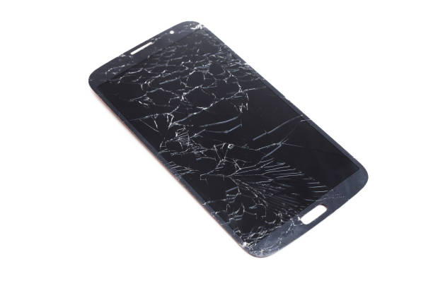 istock Mobile smartphone with broken glass lcd touch screen on white background. 1273144994