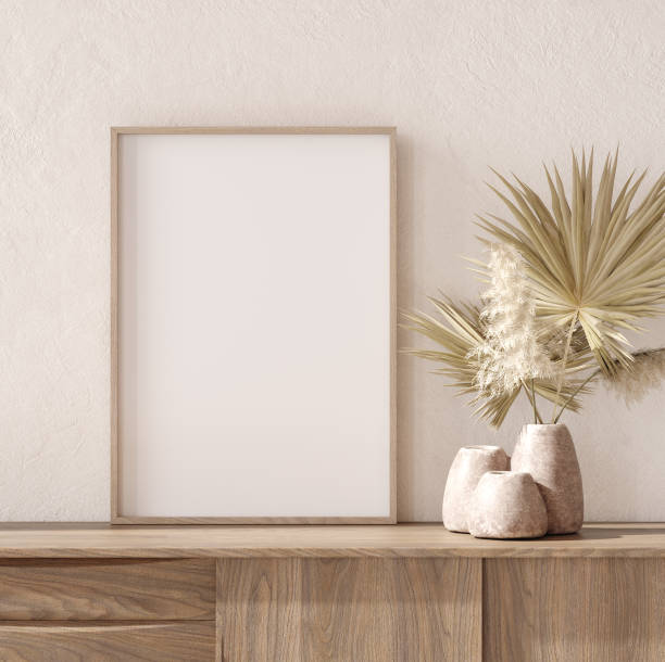 istock Mockup frame with dry plant in pot close up, nomadic style 1273145357