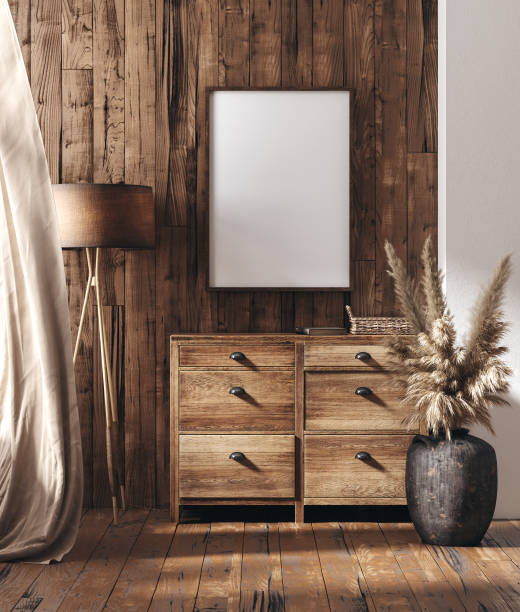 Mockup frame in farmhouse living room interior
