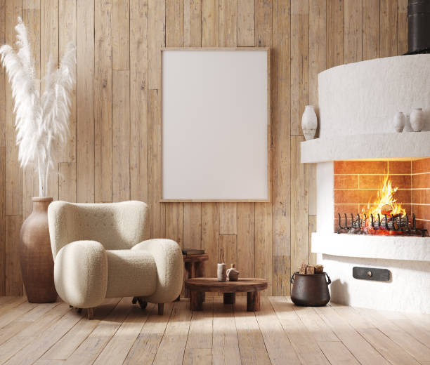 Mockup frame in farmhouse living room interior
