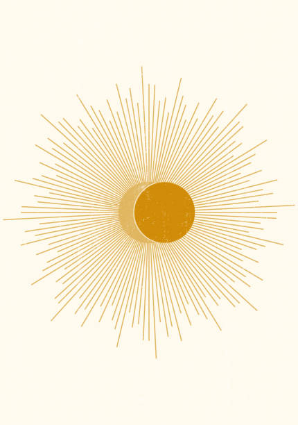 illustrations, cliparts, dessins animés et icônes de résumé sun print boho minimaliste art mural imprimable - eclipse