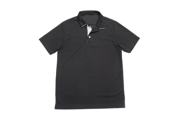 Blank black polo shirt with three white buttons. stock photo