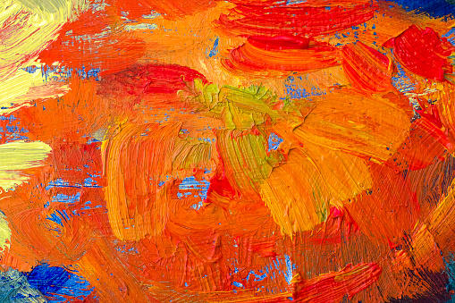 Abstract colorful background with oil paints. Hand painted texture. Close up. Copy space.