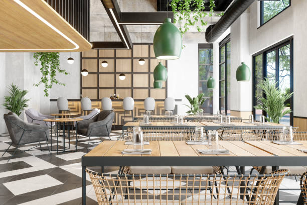 istock Interior Of Luxury Cafe With Bar Counter, Plants And Tables 1273168607