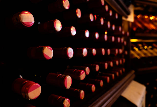 istock Many bottles of wine in row perspective in a cellar 1273168831