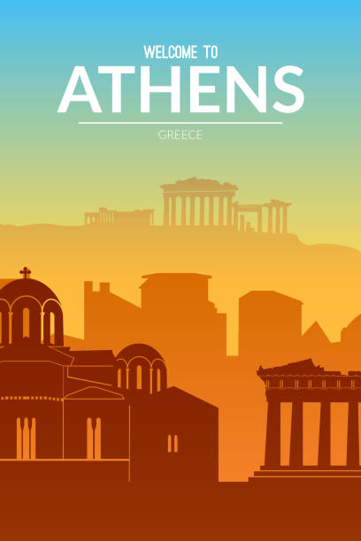 ilustraciones, imágenes clip art, dibujos animados e iconos de stock de atenas, grecia famoso paisaje urbano de fondo. - mediterranean sea sea greece mediterranean countries