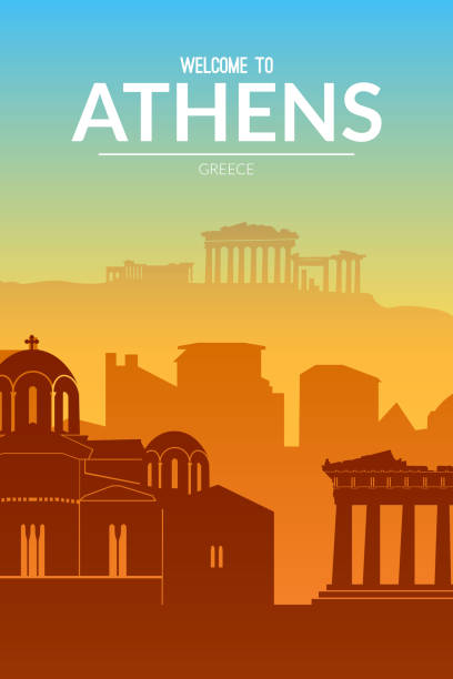 아테네, 그리스 유명한 도시 경관 보기 배경. - antiquities acropolis athens greece greece stock illustrations