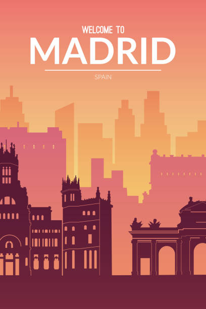 Madrid, Spain famous cityscape view background. vector art illustration