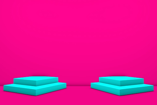 3D Turquoise Stands On Pink Background, Product Stand, Blank Scene