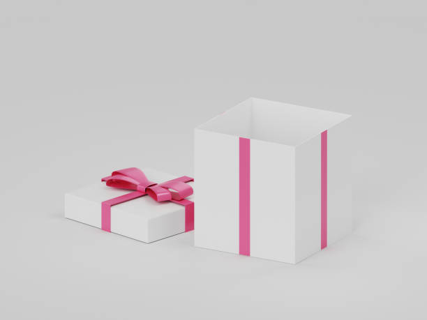 istock open white gift box with a pink bow on light background, side view, 3d illustration 1273172198