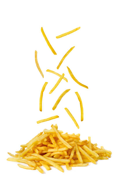 istock Flying fried potatoes isolated on a white background. Fastfood. 1273173032