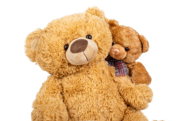 istock Teddy bear with little bear in on white background. 1273176271
