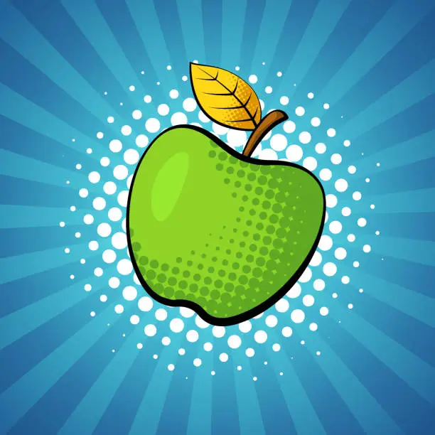 Vector illustration of Apple fruit in bright colorful pop-art style.