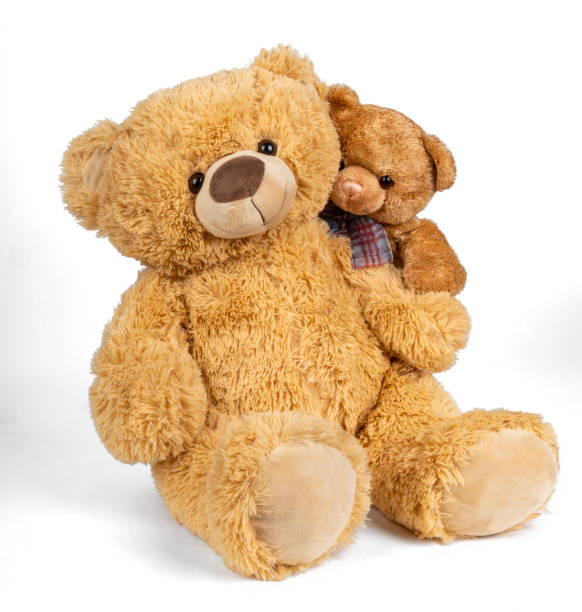 istock Teddy bear with little bear in on white background. 1273188032