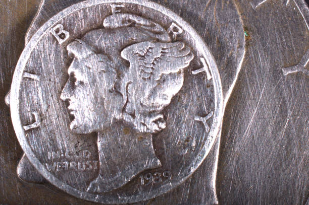 Extreme close up of 1939 US  mercury  dime