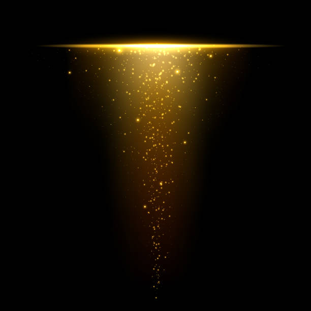 istock Gold glare from dusty upside down. Gold sparkles with gold pieces isolated on black background. Gold shimmery dust with light effect. Vector illustration 1273194177