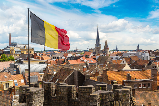 Medieval castle Gravensteen (Castle of the Counts) in Gent in a beautiful summer day, Belgium