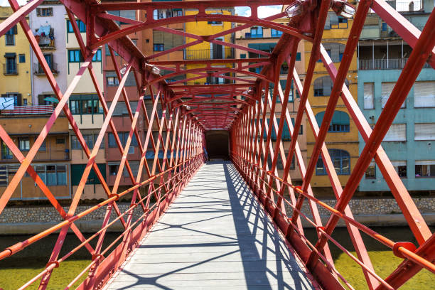 eiffel bridge in girona - spain gerona architecture building exterior imagens e fotografias de stock