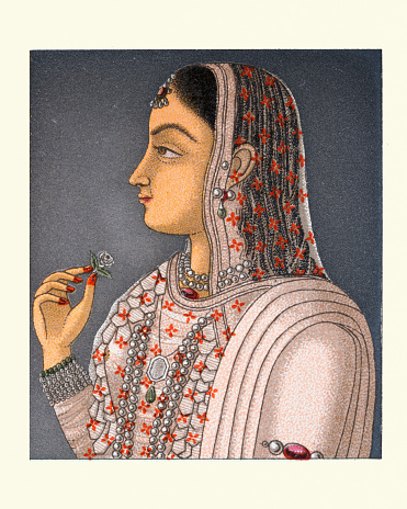 Vintage illustration of Indian woman of the Cuurt of the Mughal emperor