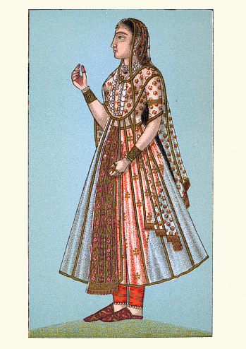 Vintage illustration of Indian woman of the court of the Mughal emperor