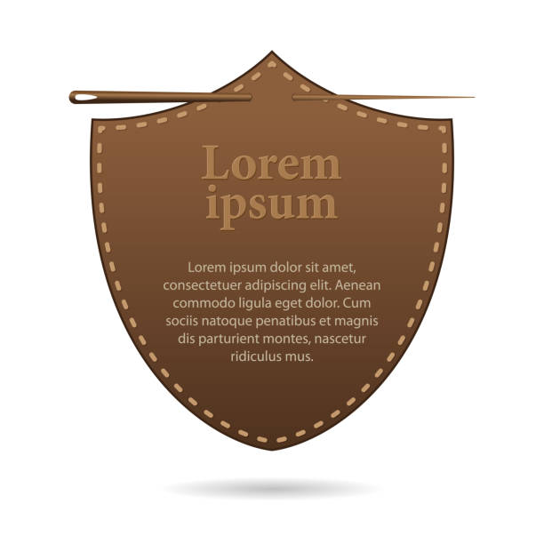 шаблон с пространством для текста, кожаная этикетка в виде щита. концепция защиты и безопасности - leather sewing label patch stock illustrations
