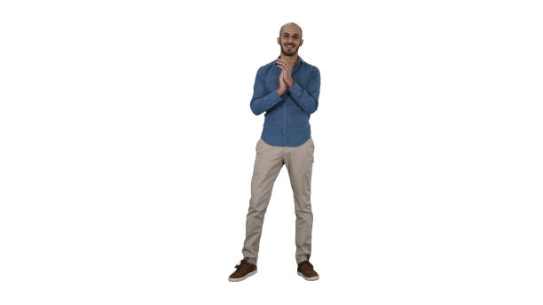 Close up portrait of smiling man in blue shirt. 3D illustration of cartoon businessman character isolated on white background.