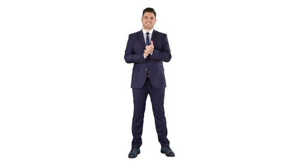istock Smiling businessman clapping hands on white background 1273204757