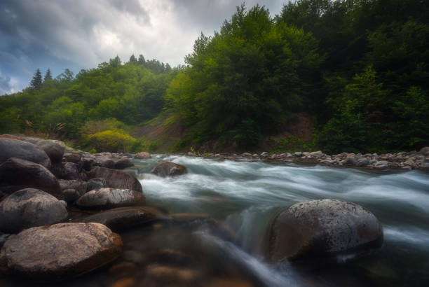 istock Beautiful summer landscape. Fast flowing mountain river 1273211990