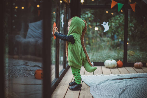istock Baby boy in dinosaur costume 1273212511