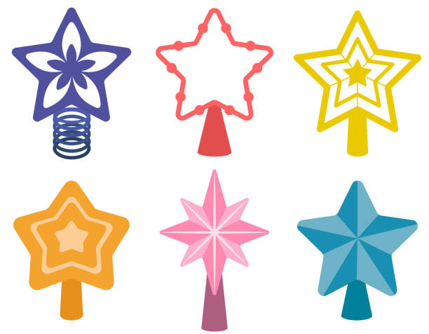 Set of christmas stars. Set of christmas stars. Festive decor items in flat style. tree topper stock illustrations